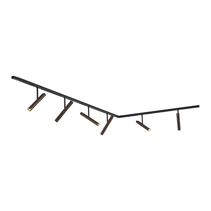 Modern Track Lighting System Black with 6 Dark Bronze Spotlights 1-Phase - Slimline Avery