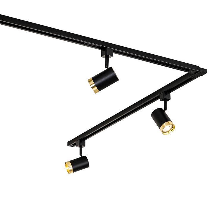 Viedā sliežu apgaismojuma sistēma ar 5 prožektoriem melnā un zelta krāsā 1-fāze, iekļ. 5 Wifi GU10 50mm - Iconic Jeana