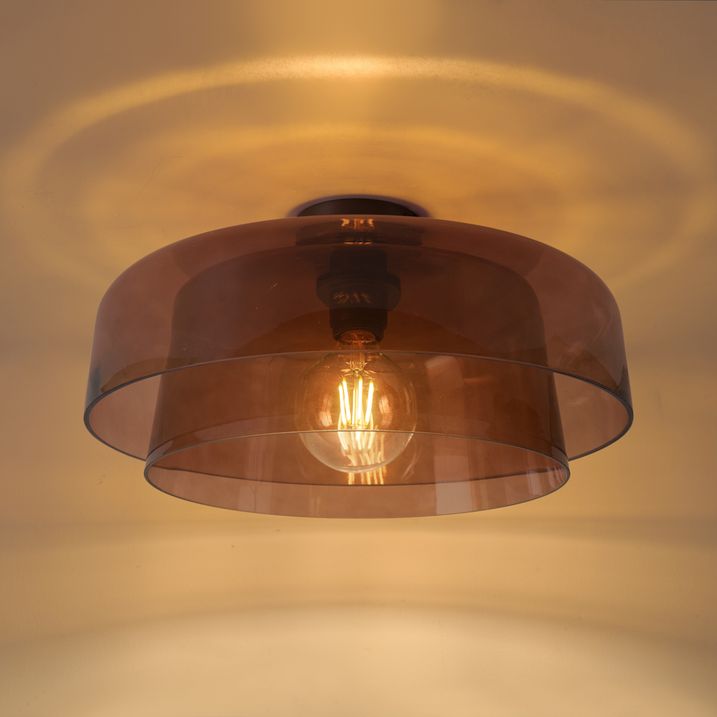Bloom Retro Ceiling Lamp with Double Amber Glass in Brown