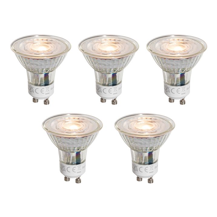 Set of 5 GU10 50mm LED Bulbs Clear 3W 250 lm 2200K