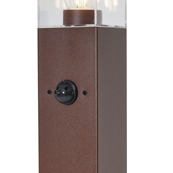 Aussenleuchte rostbraun mit klarem Glas 80cm IP44 mit Steckdose und Bewegungssensor - Malios