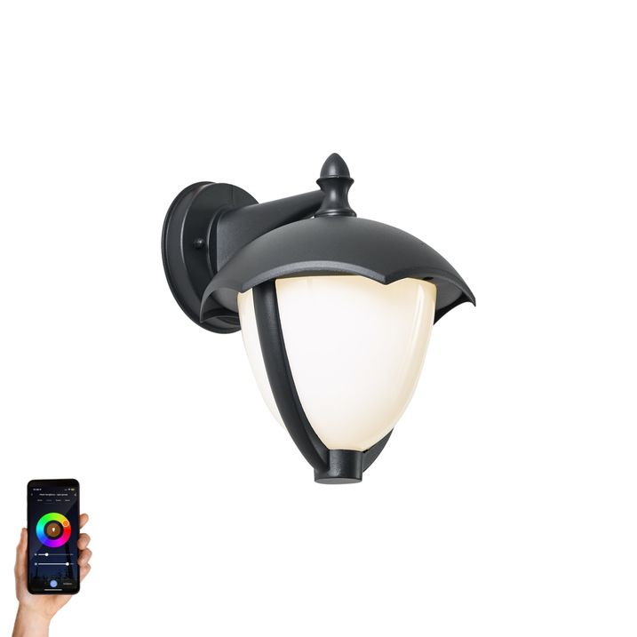 Lampa de perete inteligentă de exterior neagră cu sticlă opal incl. LED IP54 - Classica