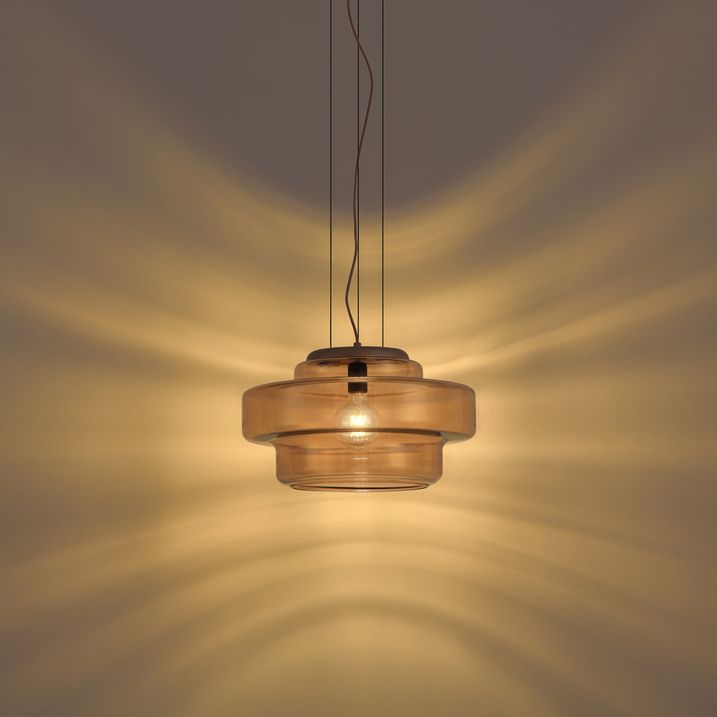 Lampă suspendată retro bronz închis cu sticlă chihlimbarie - Barb