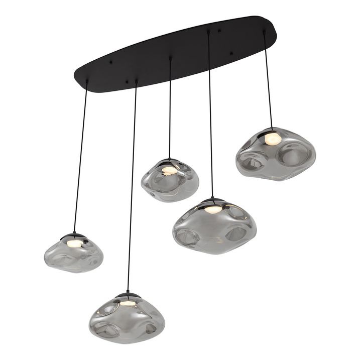 Design hanglamp zwart met smoke glas 5-lichts - Gus