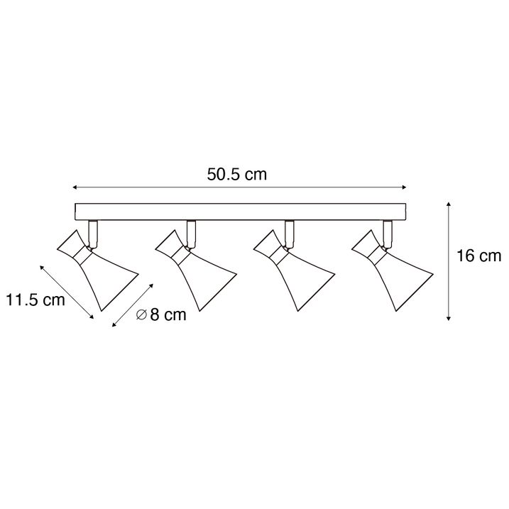 Moderna plafonska reflektora crna 4-svjetla rotirajuća i nagibna - Triangle