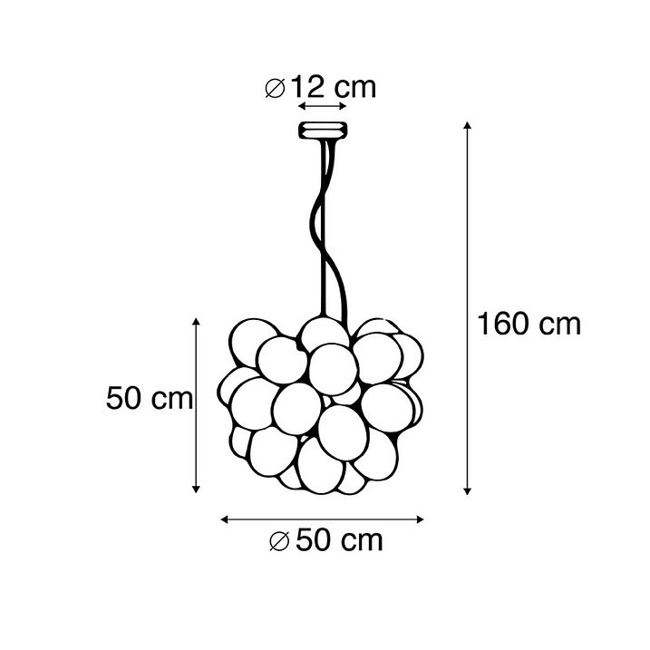 Art Deco viseća lampa crna sa jantarnim staklom 8 lampi - Uvas