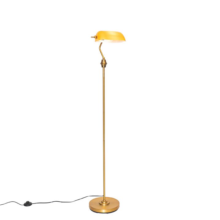 Klasická stojací lampa notáře bronzová s jantarovým sklem - Banker