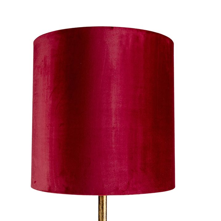 Lámpara de pie vintage dorada con pantalla roja 40 cm - Simplo