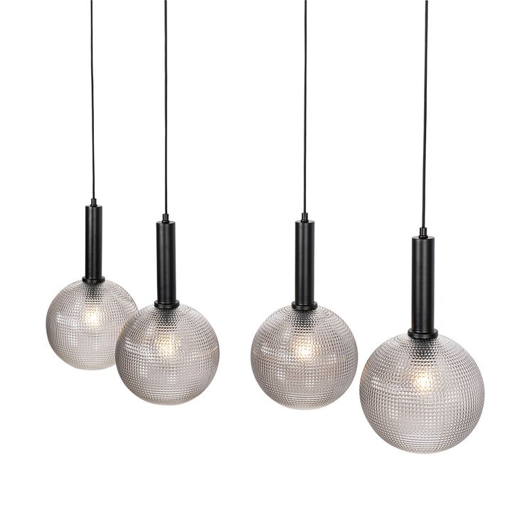Design hanglamp zwart met smoke glas 4-lichts  - Chico