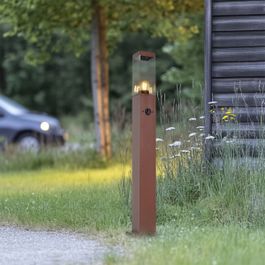 Aussenleuchte rostbraun mit klarem Glas 80cm IP44 mit Steckdose und Bewegungssensor - Malios