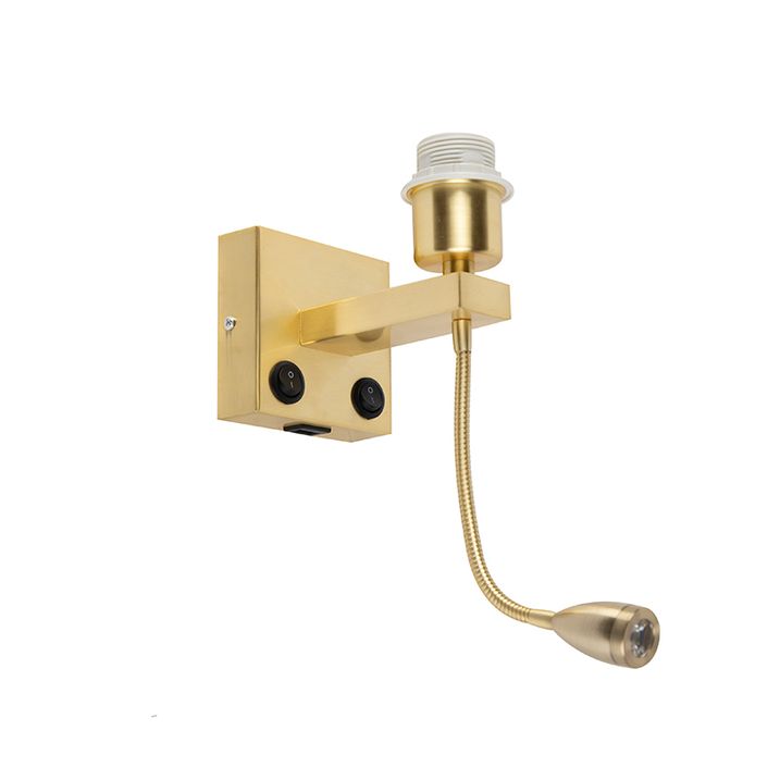 Art Deco Wandleuchte Gold mit USB und flexiblem Arm - Brescia Combi