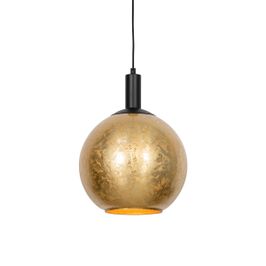 Lampă suspendată de design neagră cu sticlă aurie - Bert