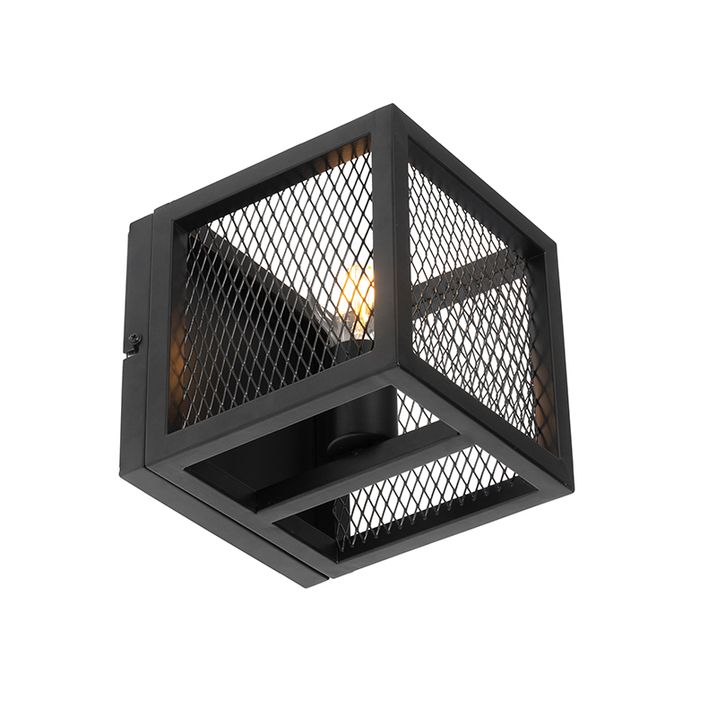 Priemyselná nástenná lampa čierna s mriežkou - Cage