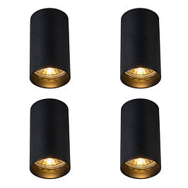 Juego de 4 focos de superficie modernos negros 5,5cm GU10 50mm - Tuba