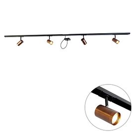Système sur rail monophasé bronze foncé avec 4 spots et alimentation carrée - Jeana