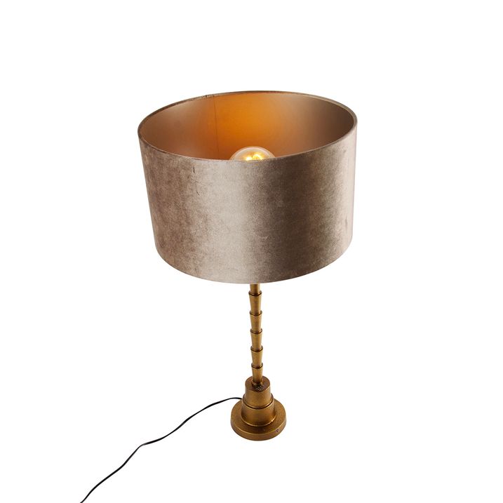 Stolní lampa bronzová se sametovým stínidlem taupe 35 cm - Pisos