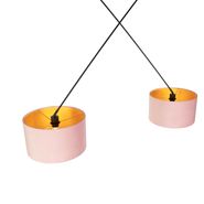 Suspension-noire-avec-abat-jour-en-velours-rose-et-or-35-cm-2-lumières---Blitz