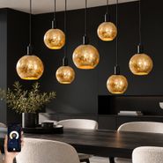 Viedā-piekārāmā-lampa-melnā-krāsā-ar-zelta-stiklu,-7-gaismas-punkti,-iekļauti-7-Wifi-A60---Bert