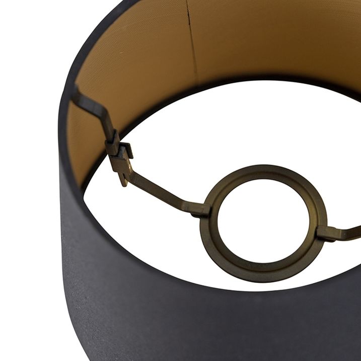 Katoenen lampenkap zwart 20/15/13 met gouden binnenkant