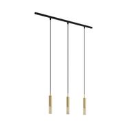 Moderan-šinski-sistem-crni-sa-3-viseće-lampe-zlatne-boje-sa-staklom-boje-ćilibara-1-fazni---Slimline-Loyce