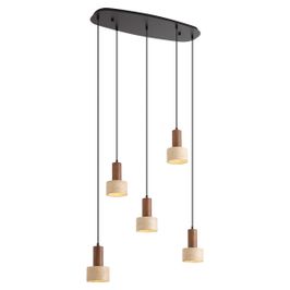 Japandi-hanglamp-walnoot-hout-met-beige-kap-5-lichts---Henge
