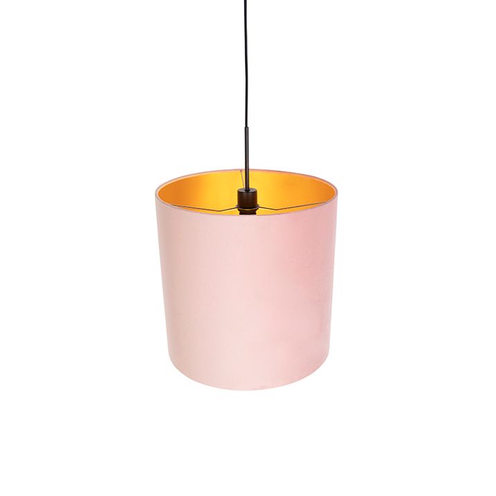 Pendant Light with Velvet Shade Pink with Gold 40 cm - Combi