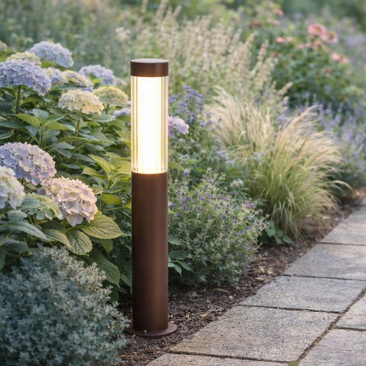 Moderne Aussen-Pollerleuchte rostbraun mit geriffeltem Glas 60cm inkl. LED IP54 - Ribba