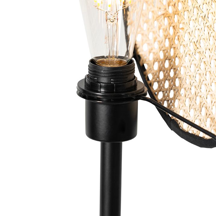 Rustikální stojací lampa černá s ratanem 35 cm - Kata