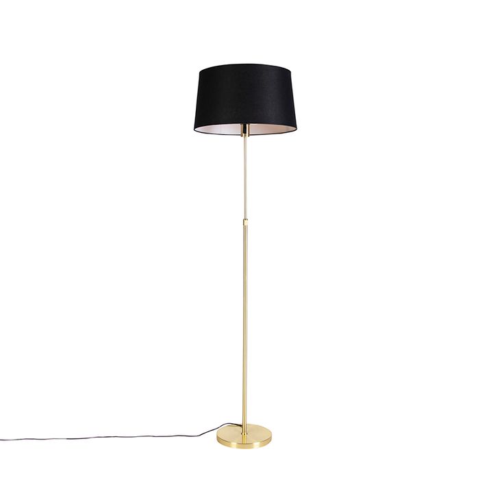 Gulvlampe gull/messing med svart linjskjerm 45 cm - Parte