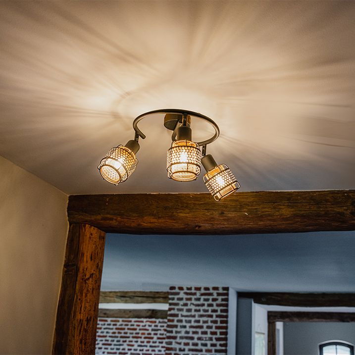 Plafón de diseño negro con dorado 3-luces redondo - Noud