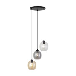 Lampa-wisząca-czarna-z-bursztynowym,-przydymionym-i-przezroczystym-szkłem-3-źródła-światła---Elena