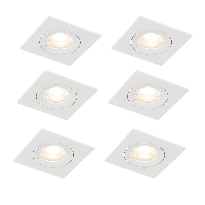 Set mit 6 Einbaustrahlern weiss quadratisch GU10 50mm IP44 - Xena
