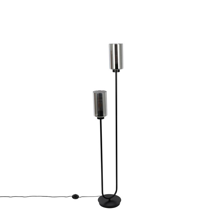 Smart vloerlamp zwart met smoke glas 2-lichts incl. 2 Wifi ST64 - Laura