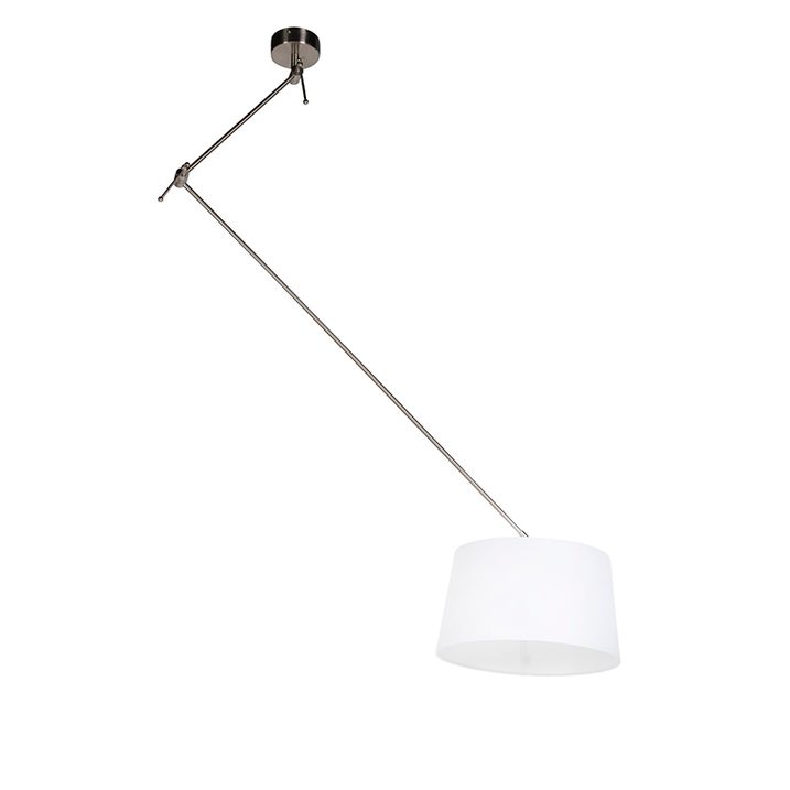 Hängeleuchte Stahl mit weissem Leinen-Schirm 35 cm - Blitz