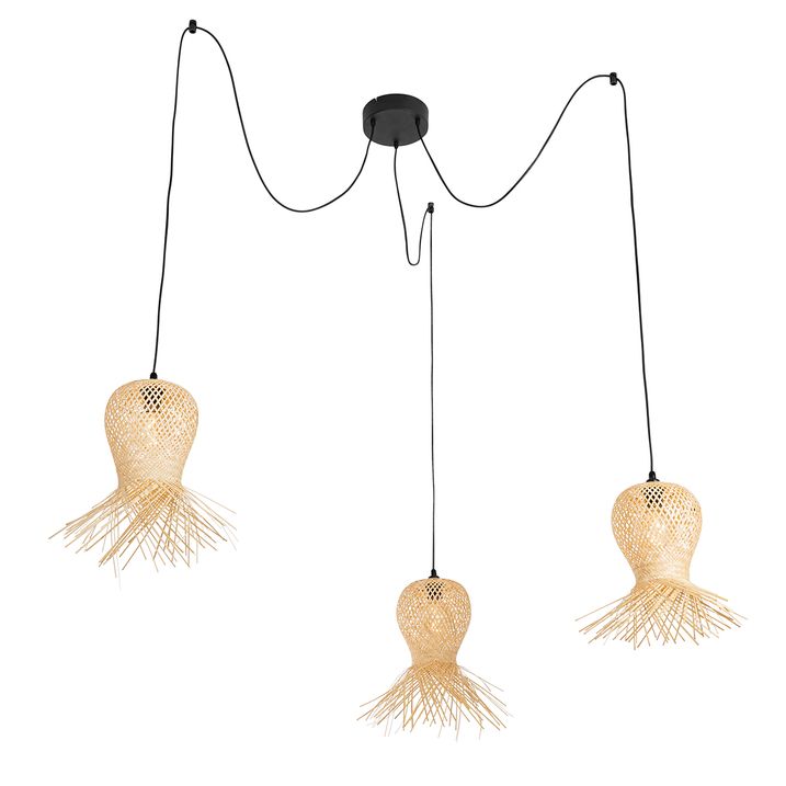 Oosterse buiten hanglamp bamboe 3-lichts IP44 - Carlos