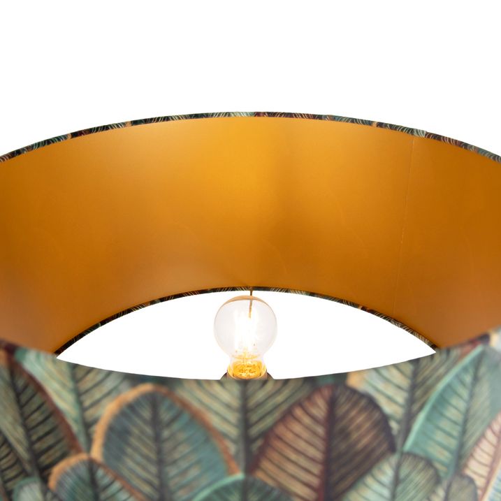 Podna lampa crni tronožac sa sjenilom sa dizajnom lišća i zlatnom unutrašnjosti 50cm - Puros