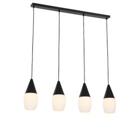 Mūsdienu piekaramā lampa melna ar opāla stiklu 4 gaismām - Drop