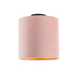 Stropní svítidlo s sametovým stínítkem starorůžová se zlatem 25 cm - Combi černá