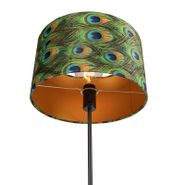 Lámpara-de-pie-negra-con-pantalla-de-terciopelo-pavo-real-con-dorado-35-cm---Parte