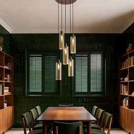 Suspension Chic d'Hôtel Bronze Foncé avec Verre Ambré 5 Lumières - Stavelot