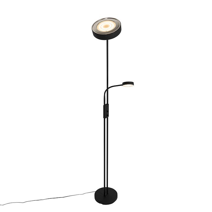 Lampadaire noir avec LED et variateur avec liseuse - Kelso