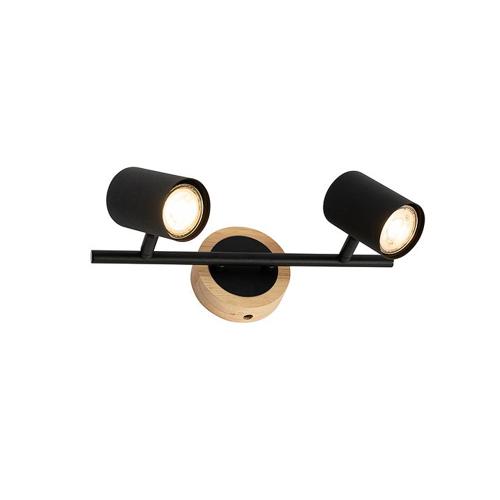 Faretto moderno nero con legno inclinabile 2 luci - Jeana
