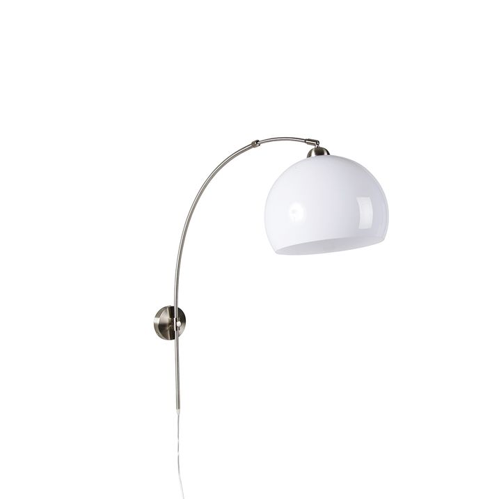 Lampă de perete arcuită retro din oțel cu abajur alb reglabil