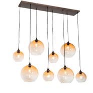 Art-Deco-piekaramā-lampa-tumšā-bronzas-krāsā-ar-dzintara-stiklu-8-gaismām---Sandra