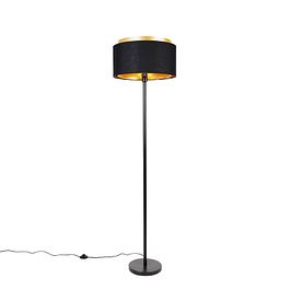 Lampada da terra moderna nera con paralume nero con interno oro - Simplo