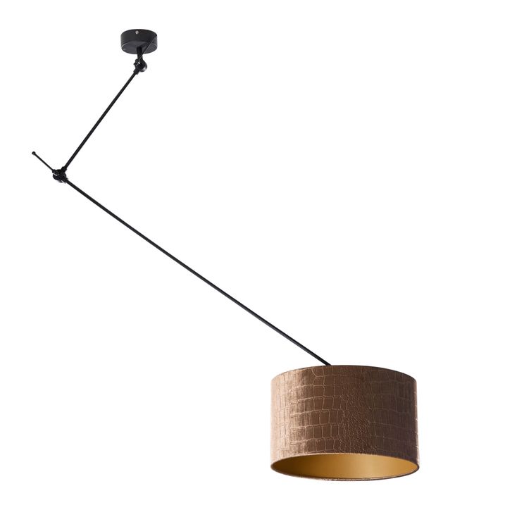 Hanglamp zwart met velours kap krokodil dessin 35cm - Blitz