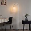 Lampadaire-Japandi-noir-avec-abat-jour-doré-et-beige---Pluni