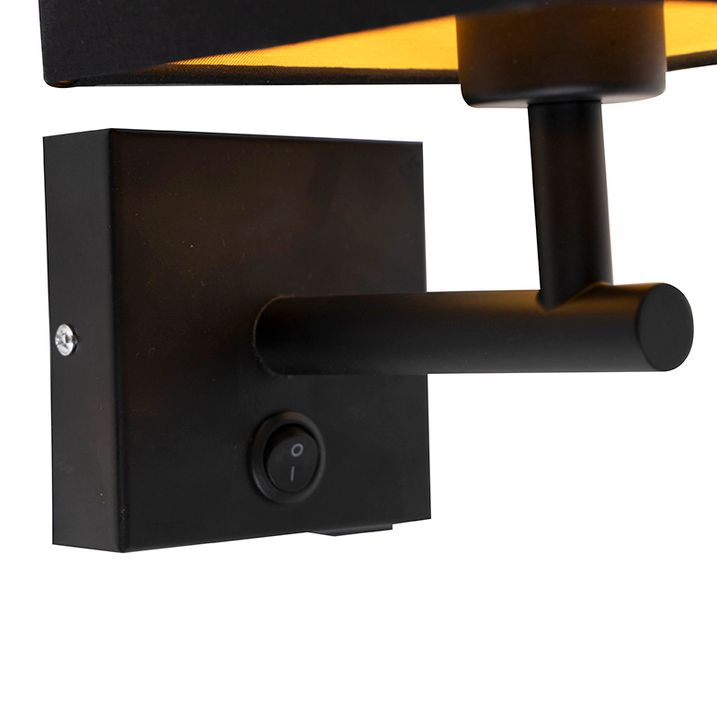Nástěnné svítidlo černé s USB a čtvercovým černým stínítkem - Combi 1