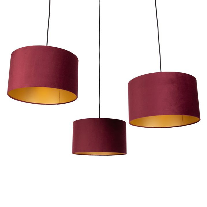 Hanglamp zwart met rode kap en gouden binnenkant 35cm 3-lichts - Cava
