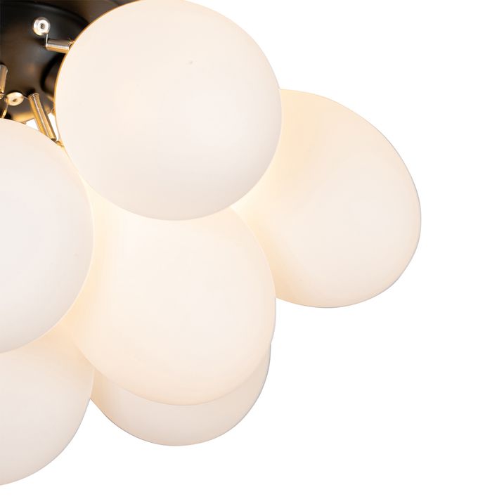 Art deco plafondlamp zwart met opaal glas 3-lichts - Uvas